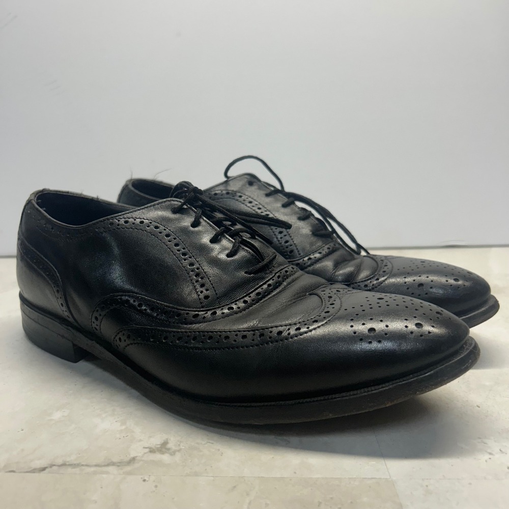 E.T. Wright Wingtip Oxford Black Leather Mens 9.5 D/B Brogue Dress Shoes